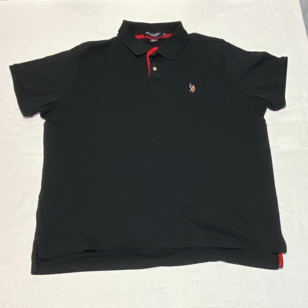 US Polo Assn Rib Collar 2 Button Luxury Feel Knit Polo Black 2XL Short Sleeve - Picture 8 of 13